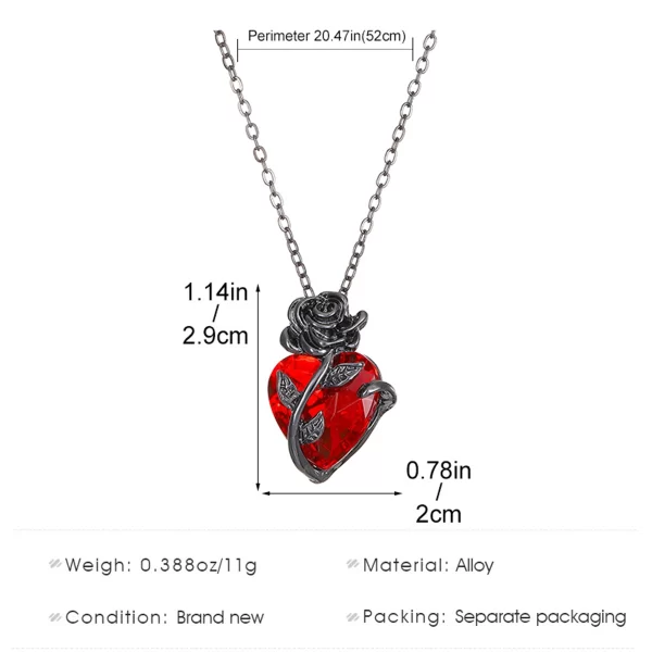 Gothic Rose Red Love Necklace Women's Y2K Grunge Jewelry Dainty Silver Color Tonebloody Human Heart Pendant Personalized Gifts - Image 7