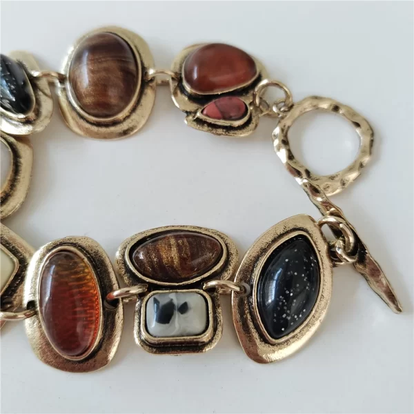 2024 New ZA Indian Ethnic Vintage Bracelet Women Fashion Boho Statement Charm Metal Hollow Links Resin Stone Bracelets Jewelry - Image 4