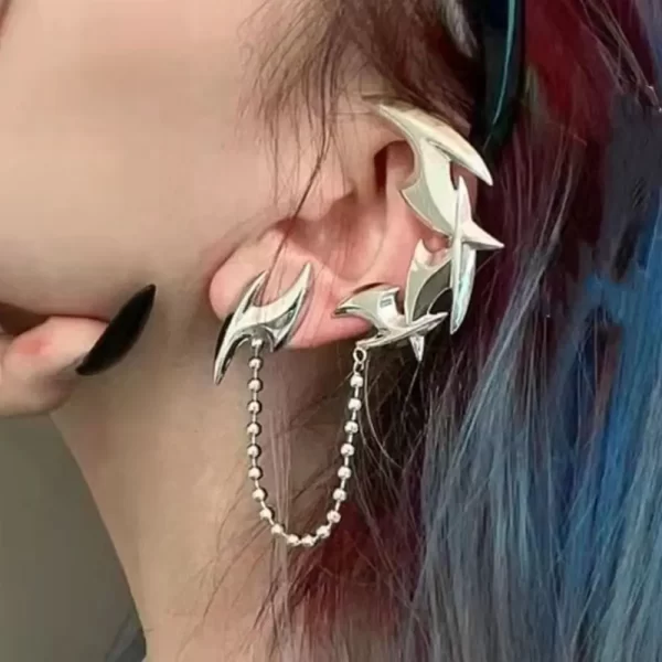 Cyberpunk Hip Hop Unisex Ear Clip Gothic Punk Silver Color Dagger Earless Piercing Couple Earrings Accessories Jewelry Eardrop - Image 2