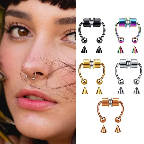 5pcs Stainless Steel Magnet Fake Nose Ring Hoop Fake Piercing Hoop Septum Rings For Women Fashion Gothic Rock Body Jewelry Gifts - Image 2