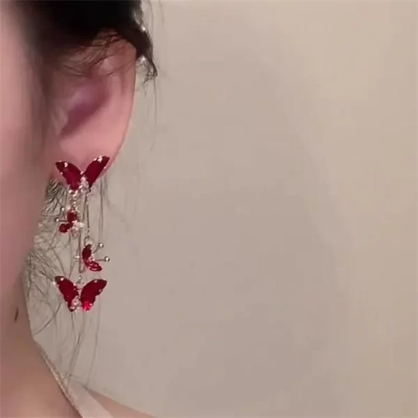 Elegant Red Zircon Butterfly Drop Earrings for Women Temperament Sweet Metal Bow Earrings Fashion Girl Jewelry Accessories - Image 3