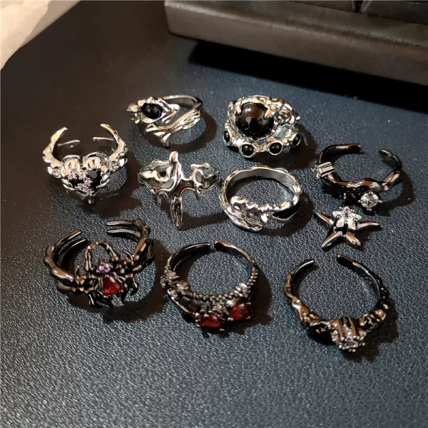 Gothic Punk Red Crystal Spider Star Geometric Irregular Heart Open Ring For Men Women Halloween Y2K EMO Jewelry Accessories Gift - Image 2