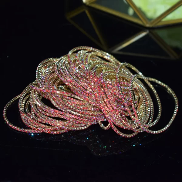 50pcs/Set Fashion Gold Multiple Colour Crystal Rhinestone Elastic Bracelet Bangle Bling Wristband Women Wedding Bridal Jewelry - Image 31