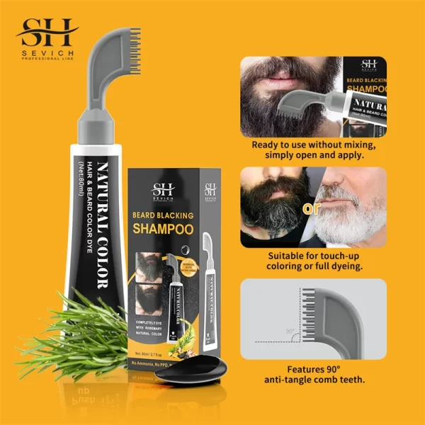 3 Minutes Black Beard Dye Cream With Comb 80ml Rosemary Natural Black Beard Dye Shampoo Pure Plant-Based Instant Hair Dye Cream - Image 3