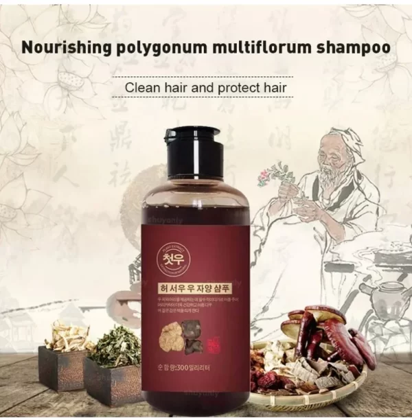 300ml Herbal Natural Polygonum Multiflorum Shampoo Plant Liquid Grey White Hair Removal Turn Permanent Black Hair Growth Care - Image 5