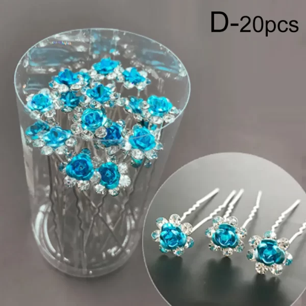 20pc/pack Women U-shaped Hair Fork Pin Crystal Rose Flower Hairclips Rhinestone Hair Stick Wedding Bridal Jewelry Headwear - Image 9