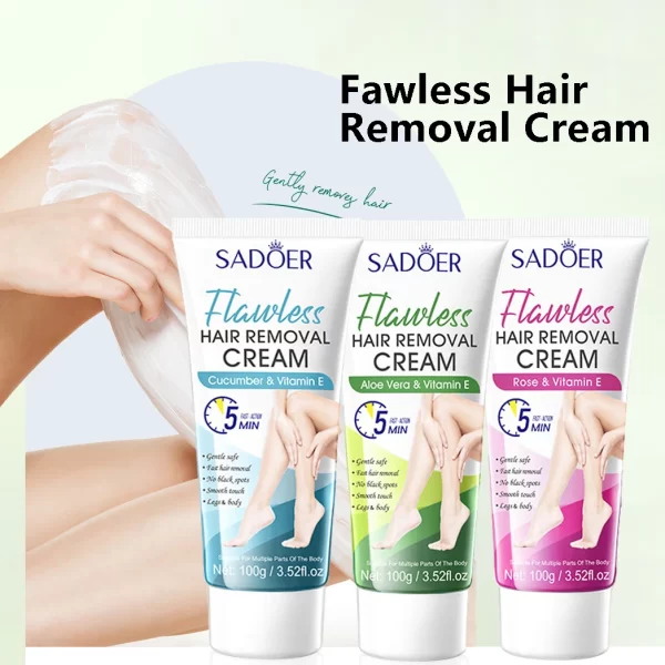 SADOER Cucumber Aloe Vera Rose Hair Removal Cream Non Irritating Quick Whole Body Axillary Armpit Arm Leg Privates Hair Remove - Image 3