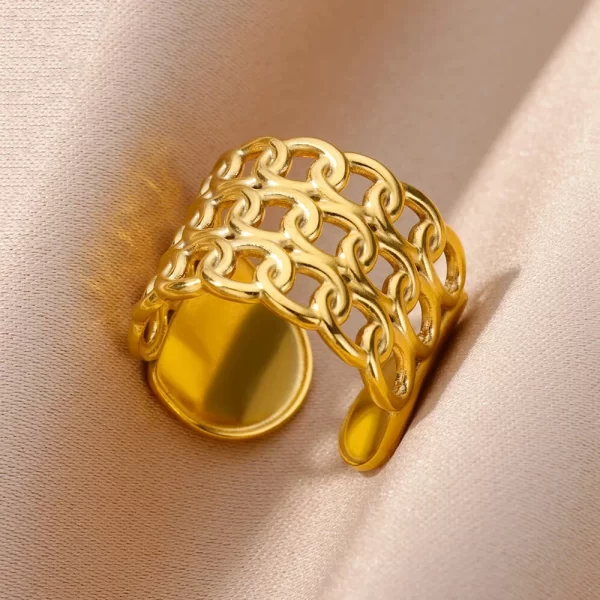 Stainless Steel Rings For Women Men Gold Color Hollow Wide Open Ring Female Male Fashion Wedding Party Finger Jewelry Gift 2024 - Image 16