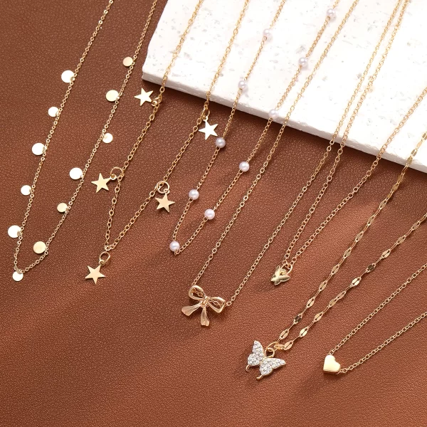 9 Pcs Simple Choker Necklaces for Women Fashion Love Heart Star Pendant Layered Necklace Jewelry Gift European and American 2024 - Image 7