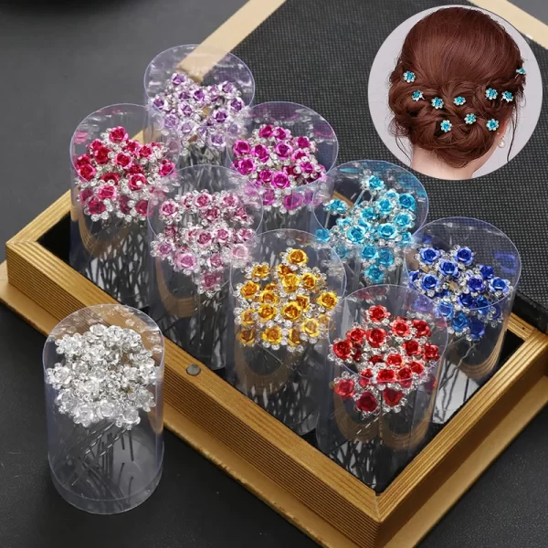 20pc/pack Women U-shaped Hair Fork Pin Crystal Rose Flower Hairclips Rhinestone Hair Stick Wedding Bridal Jewelry Headwear - Image 2