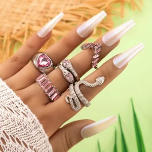 HNSP Vintage Long Snake Ring Set For Women Gothic Black Gold Silver Color Adjustable Finger Jewelry Accessories Female Gift