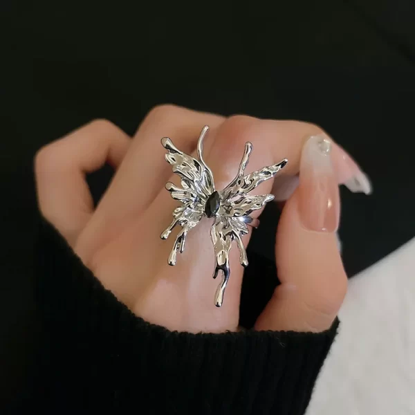 Punk Silver Color Metal Liquid Butterfly Rings Set For Women Gothic Hip Hop Irregular Wave Insect Finger Rings Aesthetic Jewelry - Image 8
