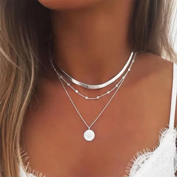925 Sterling Silver Three-Layer Round Necklace Simple Snake Chain Charm Ball Chain Party Wedding Gift Women's Exquisite Jewelry - Image 2