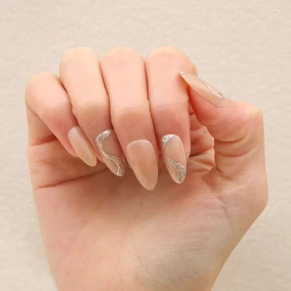 24pcs press on nails  Long Almond Blue Line Love Flower Lattice Print Fake Nail french tip press on nails cute nail - Image 12