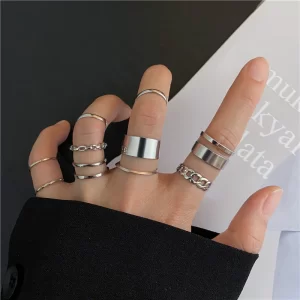 Bohemian Gold Color Cross Wide Rings Set For Women Girl Simple Chain Finger Tail Rings 2022 NEW Bijoux Jewelry Gifts Ring Female