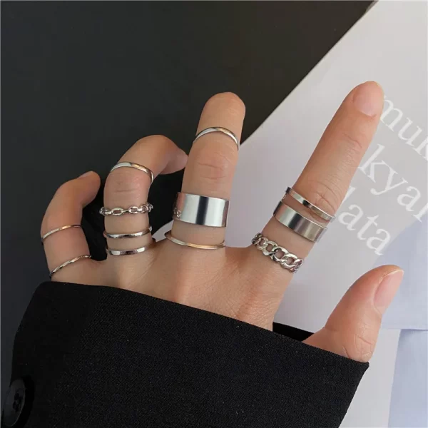 Bohemian Gold Color Cross Wide Rings Set For Women Girl Simple Chain Finger Tail Rings 2022 NEW Bijoux Jewelry Gifts Ring Female