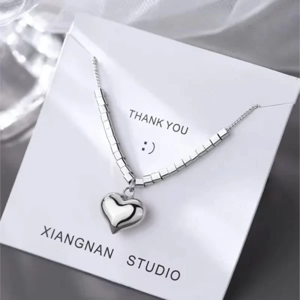 ANENJERY Silver Color Small Square Chain Love Heart Necklace for Women Fashion Temperament Jewelry Accessory - Image 5