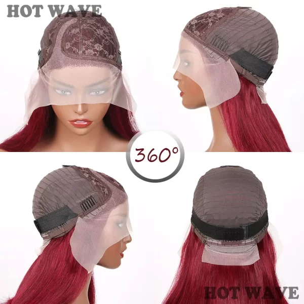 99J Burgundy Bob Wig 8Inch Human Hair Wigs For Women Bone Straight Bob Wig Side Part HD Transparent Lace Frontal Wig 180% - Image 3
