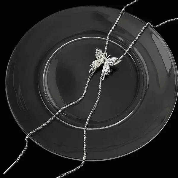 Irregular Liquid Metal Butterfly Necklace Silver Color Butterfly Pendant Adjustable stainless steel Chain Punk Hiphop Jewelry - Image 5