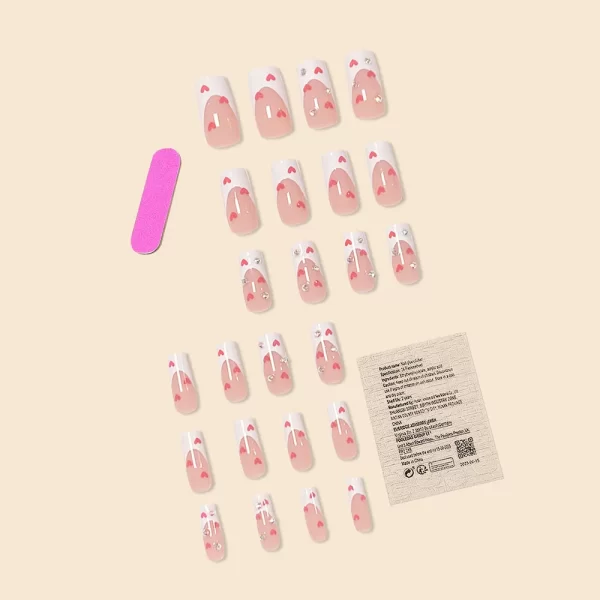 Hot New Women Girls 24Pcs Long Square Red French White Border Heart Full Coverage Wearable Fake Nail Press on Nail Art - Image 5
