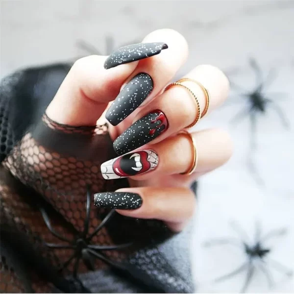 24pcs Artificial Acrylic Nail Art Fake Nails Full Coverage Removable Press on Nails Halloween Pumpkin Skull Moon False Nail Tip - Image 18
