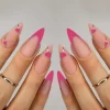 24pcs press on nails  Long Almond Blue Line Love Flower Lattice Print Fake Nail french tip press on nails cute nail - Image 9