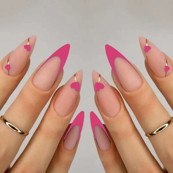 24pcs press on nails  Long Almond Blue Line Love Flower Lattice Print Fake Nail french tip press on nails cute nail - Image 9