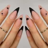24pcs press on nails  Long Almond Blue Line Love Flower Lattice Print Fake Nail french tip press on nails cute nail - Image 14