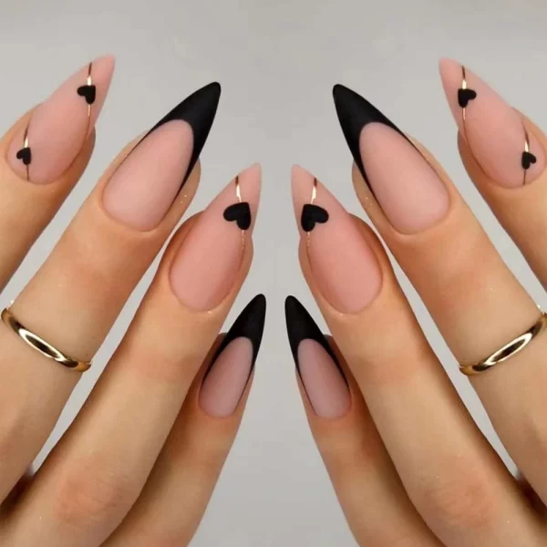 24pcs press on nails  Long Almond Blue Line Love Flower Lattice Print Fake Nail french tip press on nails cute nail - Image 14