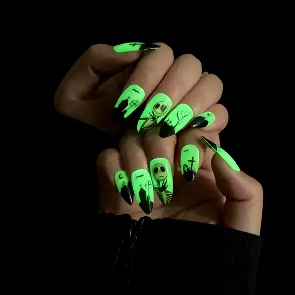 24pcs Artificial Acrylic Nail Art Fake Nails Full Coverage Removable Press on Nails Halloween Pumpkin Skull Moon False Nail Tip - Image 10