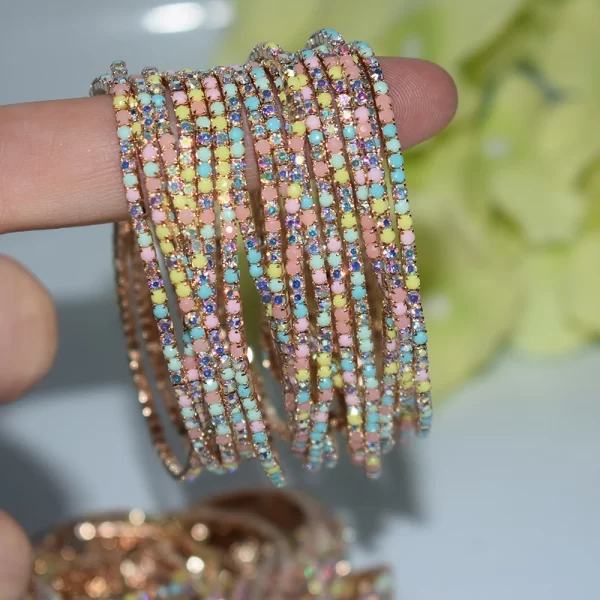 50pcs/Set Fashion Gold Multiple Colour Crystal Rhinestone Elastic Bracelet Bangle Bling Wristband Women Wedding Bridal Jewelry - Image 24