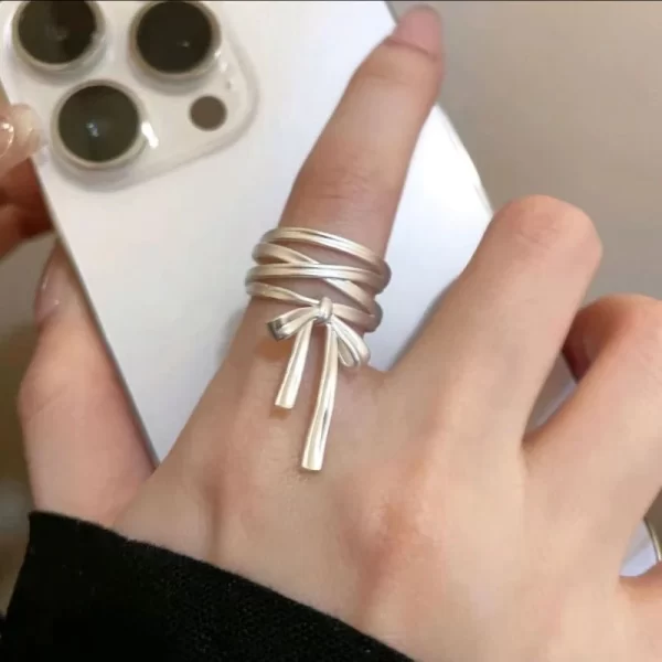Korean Fashion Silver Color Fine Y2K Rings Simple Bowknot Retro Rings for Women Girls Aesthetic Jewelry Kpop Accessories - Image 3