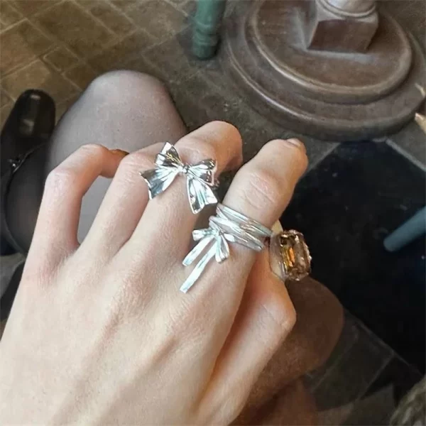 Korean Fashion Silver Color Fine Y2K Rings Simple Bowknot Retro Rings for Women Girls Aesthetic Jewelry Kpop Accessories - Image 5