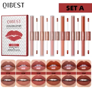6 Colors Double-end Lipgloss And Matte Liquid Lipstick 2 In 1 Stick Long-lasting Mirror Lip Glaze Sexy Red Tint Lip Makeup Sets