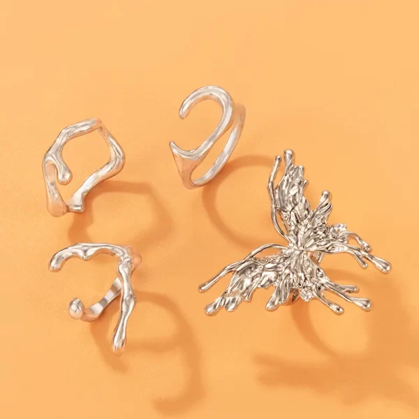 Punk Silver Color Metal Liquid Butterfly Rings Set For Women Gothic Hip Hop Irregular Wave Insect Finger Rings Aesthetic Jewelry - Image 3