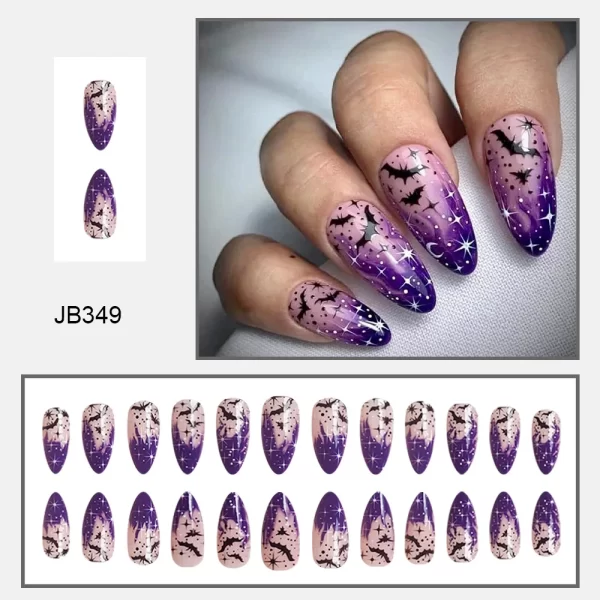 24pcs Matte Almond Press on Nails Pumpkin Bat Spider Halloween Fake Nail Patch Full Cover Wearable Halloween DIY False Nail Tips - Image 12