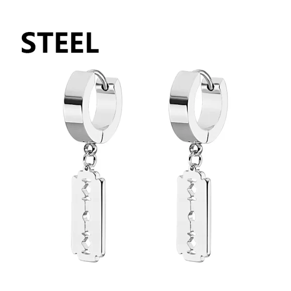 Fashion Stainless Steel Blade Earrings Vintage Razor Hollow Drop Earrings Women Men Punk Jewelry Hip Hop Street Dangle Earrings - Image 12