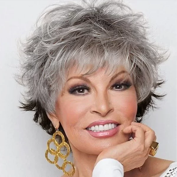 HAIRJOY Synthetic Hair Short Dark Brown Pixie Layered  Wig with Bangs  Mixed Auburn Curly Wigs for Women - Image 6