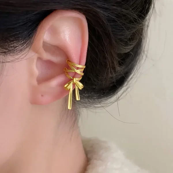 New Y2K Double-Layer Bow Ear Cuff No Piercing Earring Punk Unique Metal Tie Bow Ear Clip for Women Girls Fashion Jewelry Gifts - Image 5