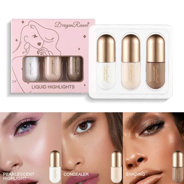 3Pcs/Box Matte Contouring Bronzer Stick Liquid High Gloss Brown Nose Shadow Cream Brighten Concealer Highlight Foundation Makeup - Image 4