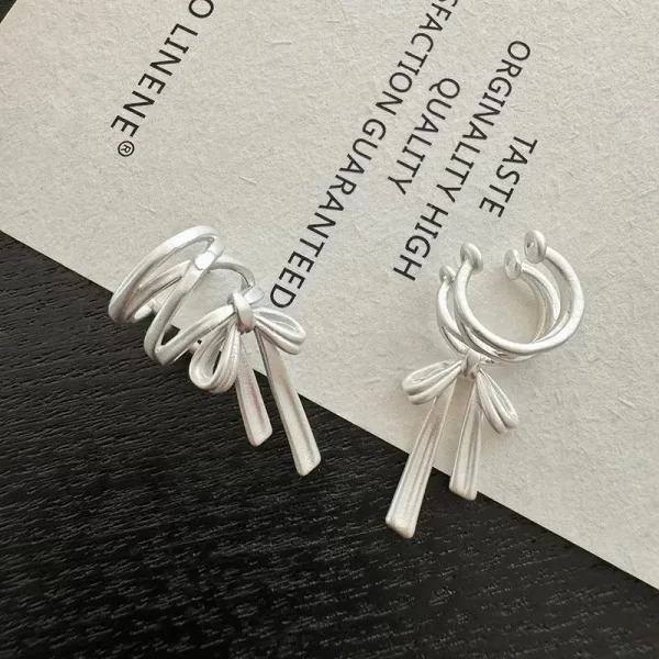 New Y2K Double-Layer Bow Ear Cuff No Piercing Earring Punk Unique Metal Tie Bow Ear Clip for Women Girls Fashion Jewelry Gifts - Image 6
