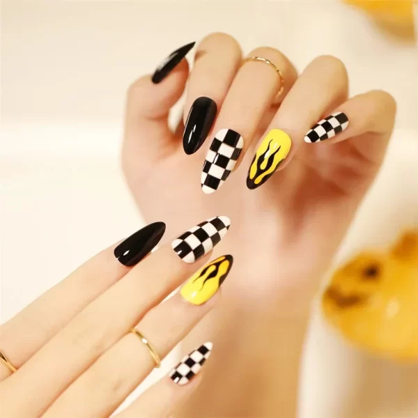 24pcs Artificial Acrylic Nail Art Fake Nails Full Coverage Removable Press on Nails Halloween Pumpkin Skull Moon False Nail Tip - Image 28