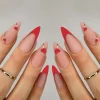 24pcs press on nails  Long Almond Blue Line Love Flower Lattice Print Fake Nail french tip press on nails cute nail - Image 8