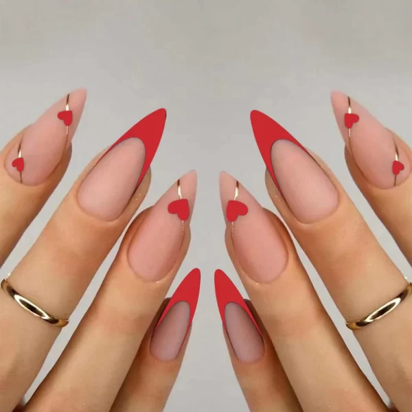 24pcs press on nails  Long Almond Blue Line Love Flower Lattice Print Fake Nail french tip press on nails cute nail - Image 8