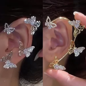 Design Hollow Butterfly Earrings Fashion Exquisite Single Ear Hook Women Girls Metal Rhinestones Ear Cuff Crystal Jewelry Gift
