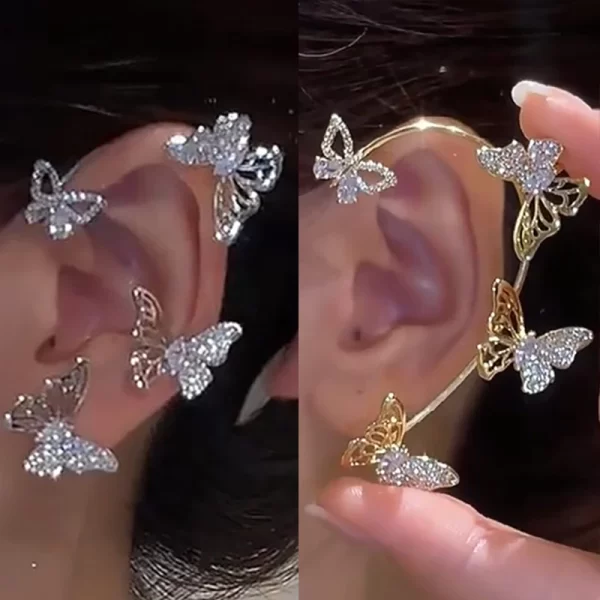 Design Hollow Butterfly Earrings Fashion Exquisite Single Ear Hook Women Girls Metal Rhinestones Ear Cuff Crystal Jewelry Gift