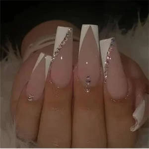 Long Ballet French Nail Art White Fake Nails Manicure Press On Nails False With Designs Artificial Wearing Reusable