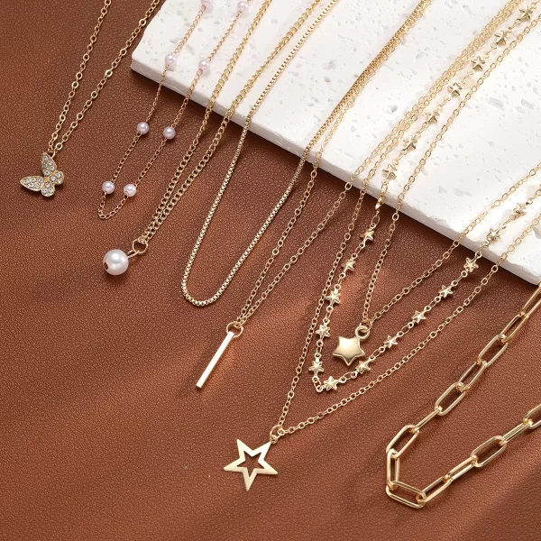9 Pcs Simple Choker Necklaces for Women Fashion Love Heart Star Pendant Layered Necklace Jewelry Gift European and American 2024 - Image 8