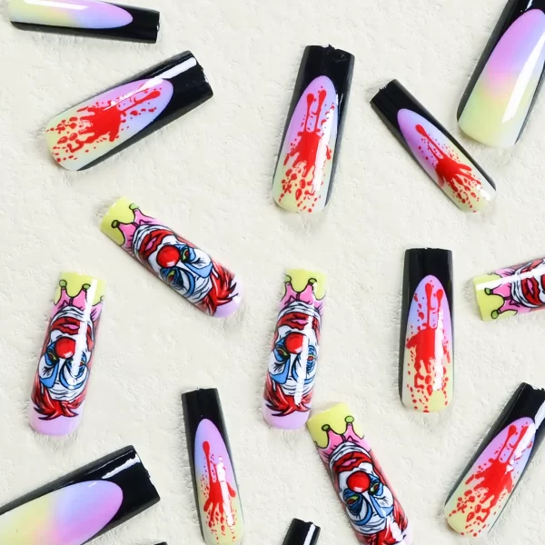 3D fake nails accessories for halloween party blood hand clown designs long french coffin tips faux ongles press on false nail - Image 5