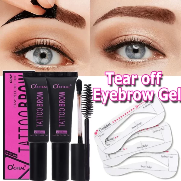 Peel Off Dye Eyebrow Gel Set Semi-Permanent Lasting Eyebrow Tattoo Tint Waterproof Tearing Off Brow Cream with Brow Cards Brush - Image 3